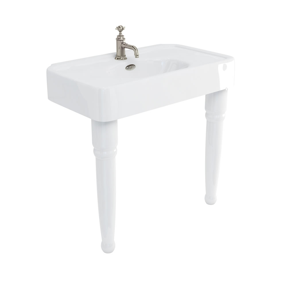 Arcade 900mm basin with nickel overflow & ceramic console legs